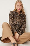 Bej Kahverengi Leopar Desenli Cepli Triko Ceket DP00221