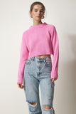 Pembe Bisiklet Yaka Crop Triko Kazak MC00240
