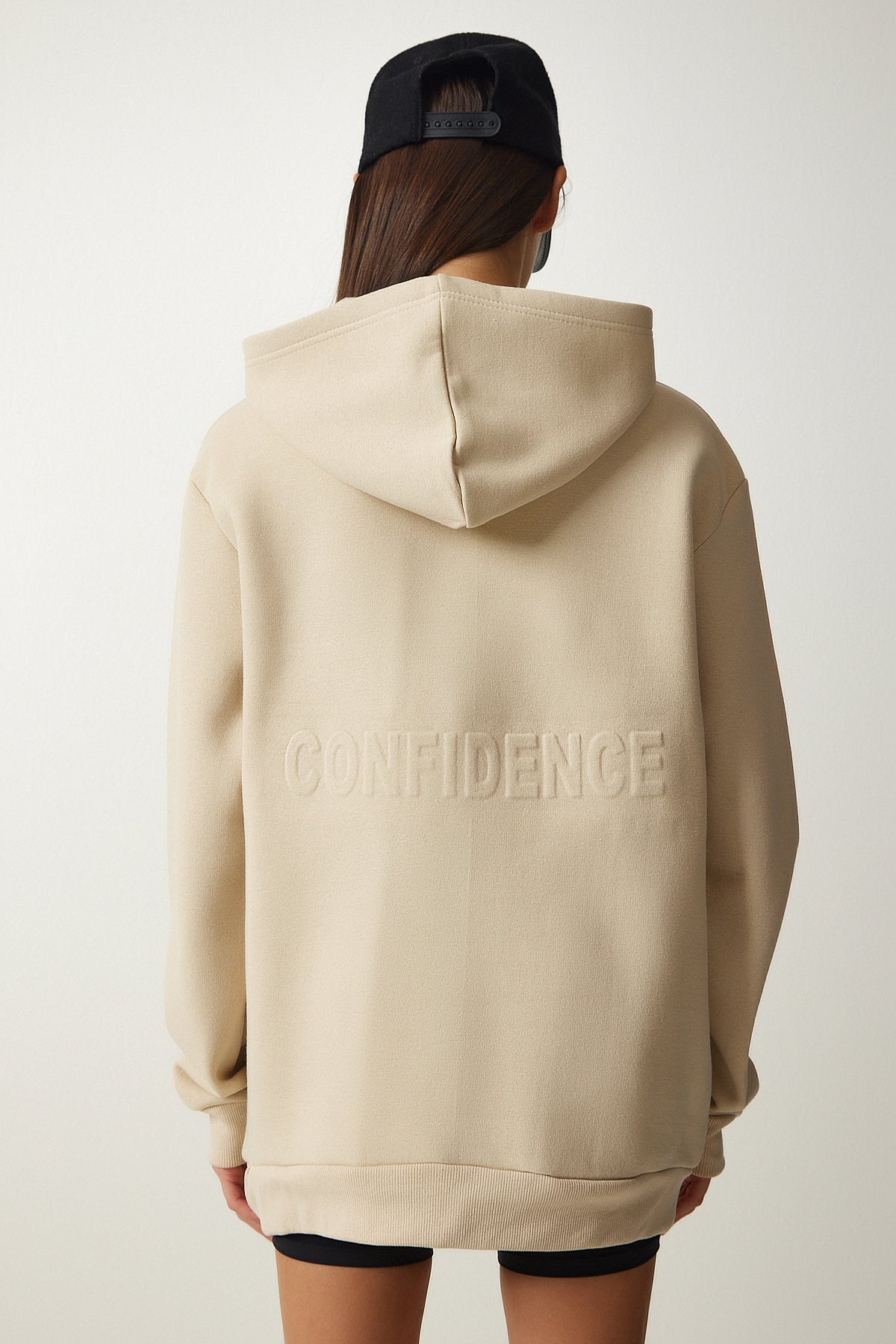 Bej Kapüşonlu Şardonlu Örme Sweatshirt OW00009