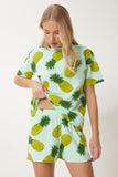 Mint Yeşili Desenli Şortlu Örme Pijama Takımı XE00001