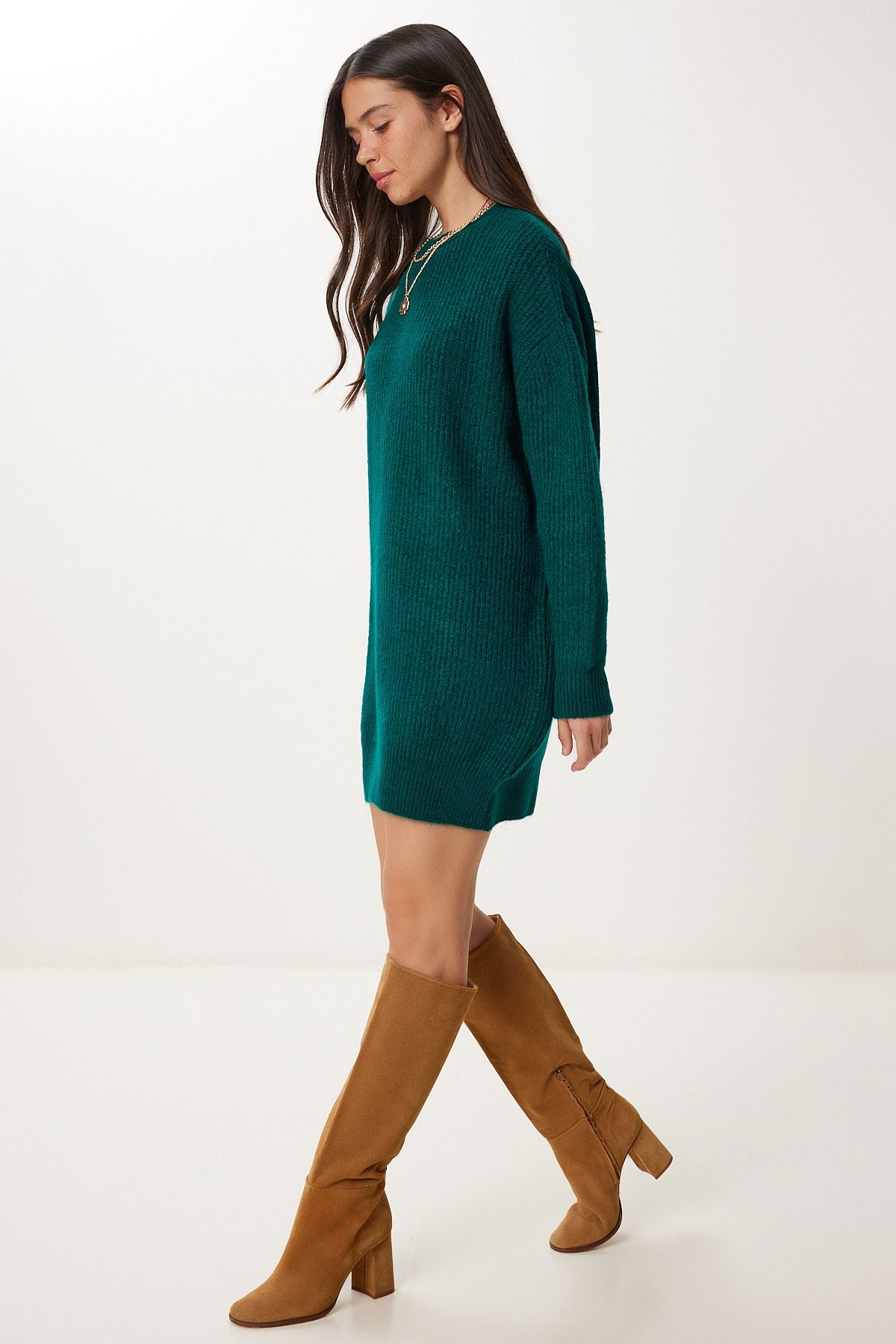 Zümrüt Yeşili Oversize Uzun Basic Triko Kazak BV00099