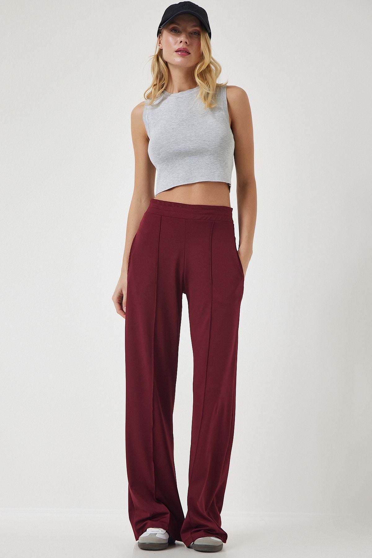Bordo Yüksek Bel Esnek Eşofman Pantolon  BF00030