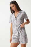 Gri Desenli Viskon Şort Gömlek Pijama Takımı EC00044