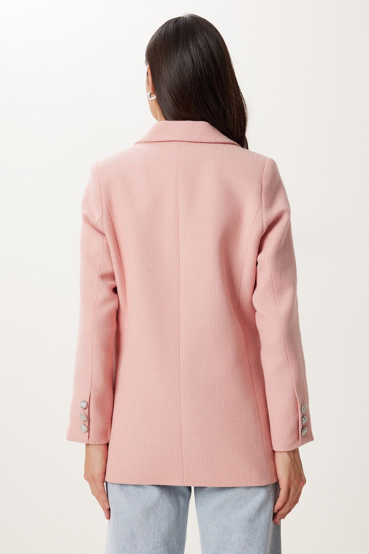 Pembe Vatkalı Şık Düğmeli Tüvit Blazer Ceket XL00005