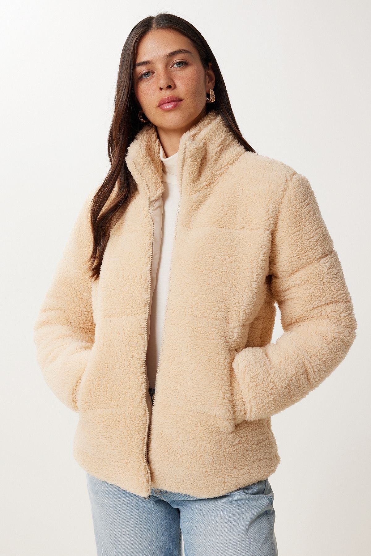 Latte Yumuşak Dokulu Peluş Mont DD01370