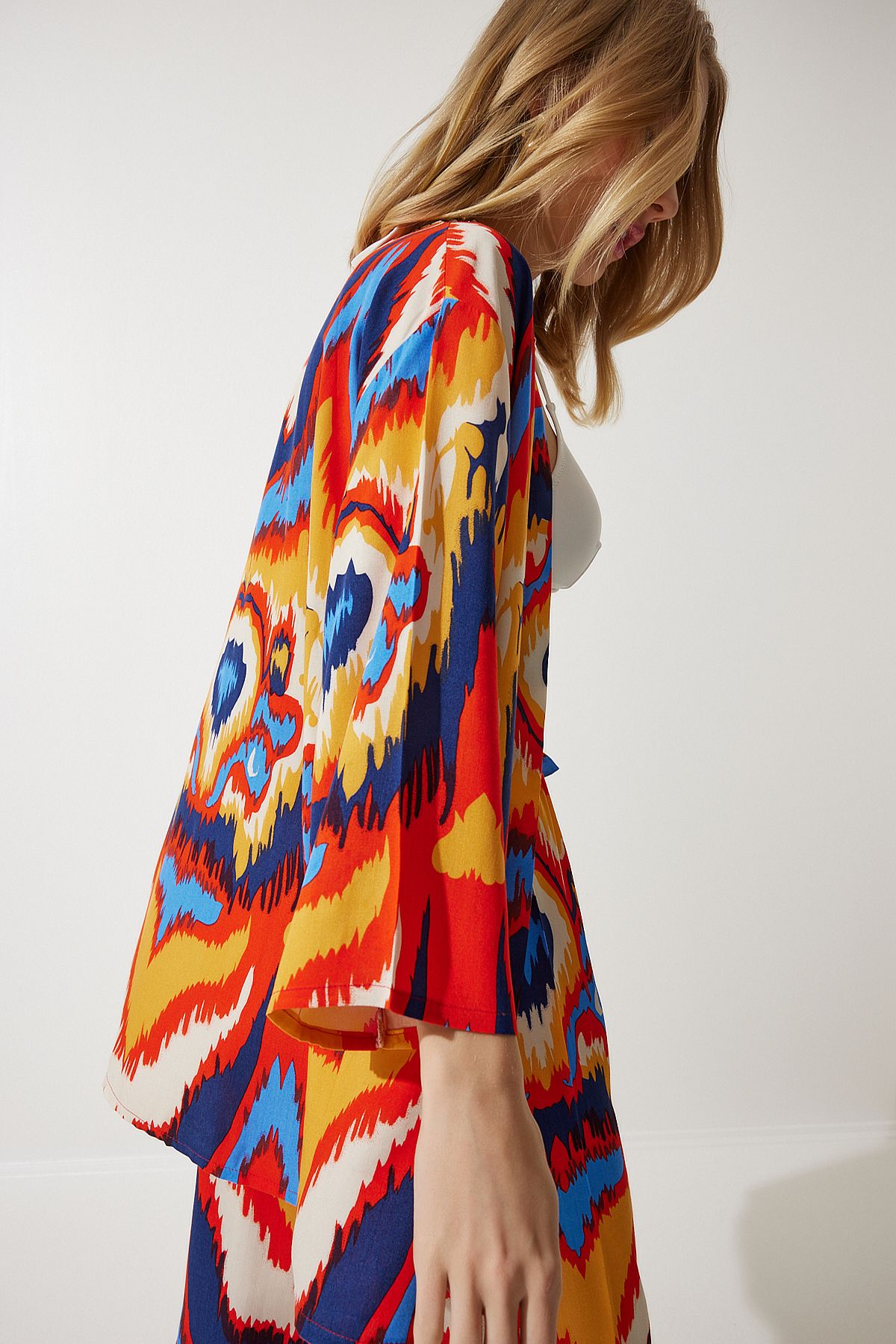 Oranj Desenli Kimono Palazzo Pantolon Takım EN00614
