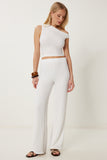 Beyaz Dokulu Yazlık Bluz Pantolon Takım FW00009