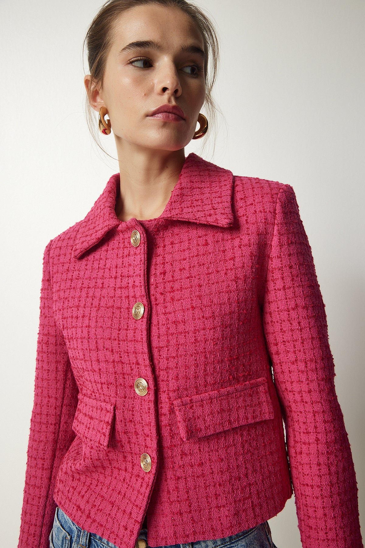 Pembe Tüvit Crop Ceket TO00039