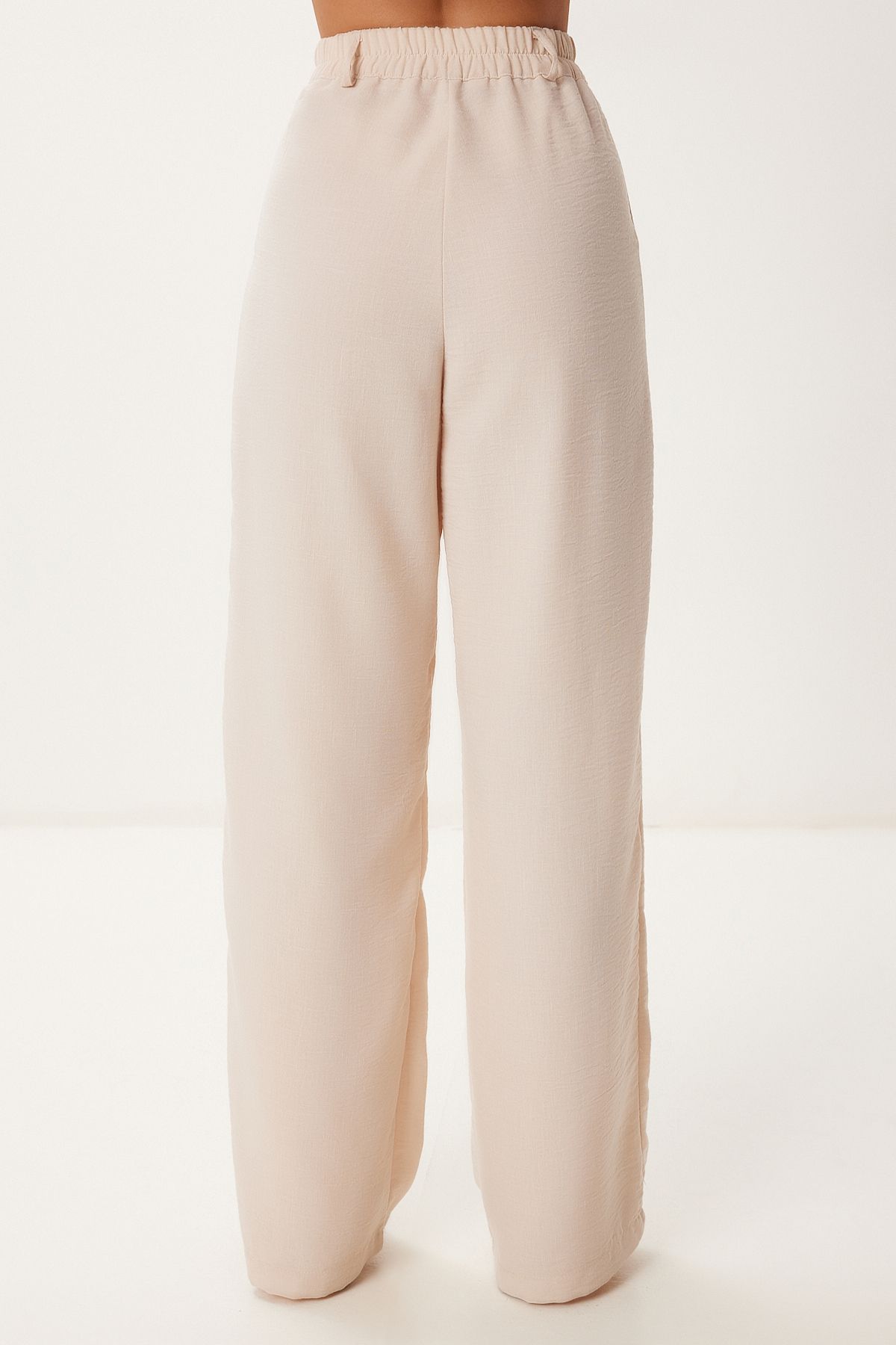 Krem Keten Crop Gömlek Pantolon Takım BV00149