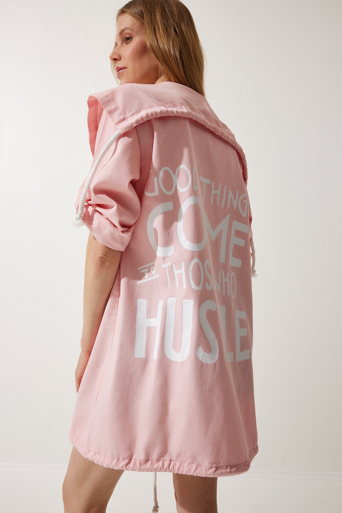 Pembe Baskılı Oversize Gabardin Ceket SA00023