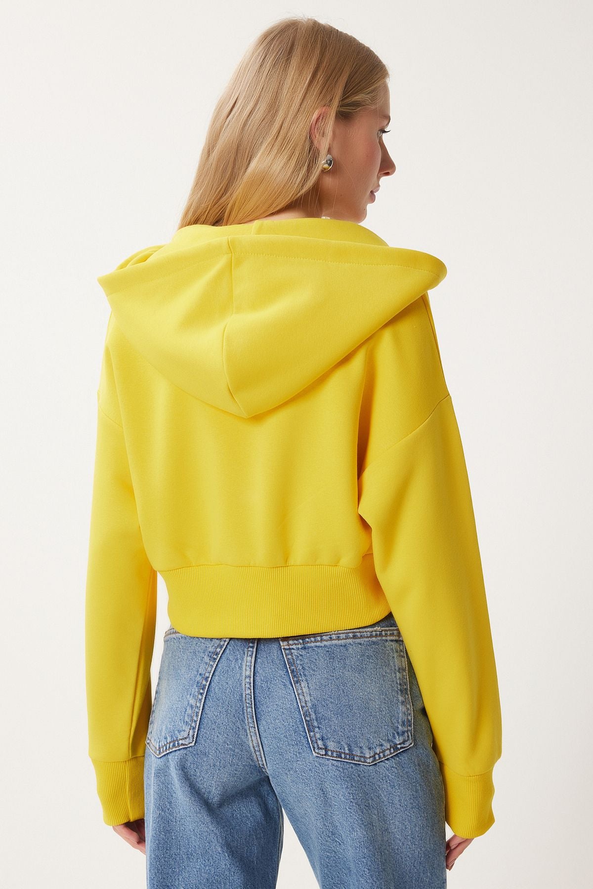 Sarı Kapüşonlu Şardonlu Fermuarlı Sweatshirt OW00051