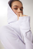 Beyaz Parmak Detaylı Kapüşonlu Fermuarlı Örme Sweatshirt VX00007