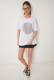 Beyaz Şık Taşlı Örme T-Shirt BW00005