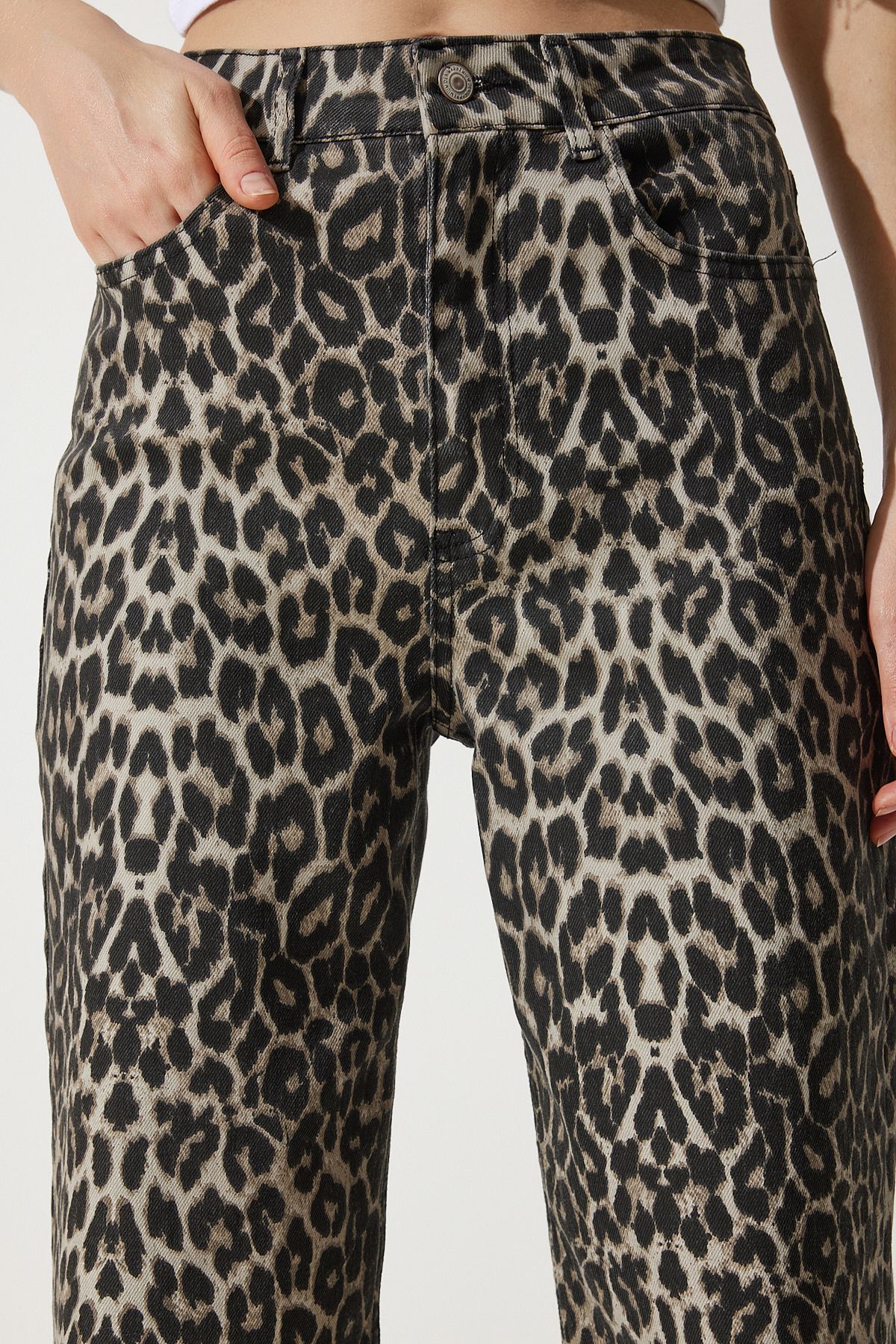Siyah Bej Leopar Desenli Palazzo Jean VC00002