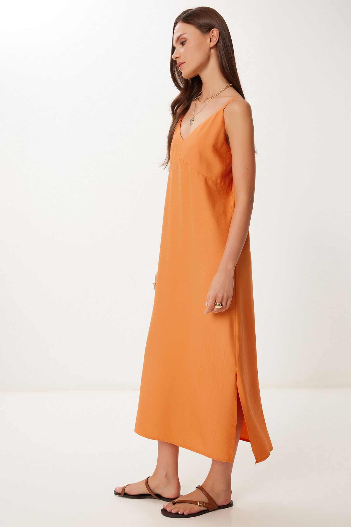 Oranj Askılı Yazlık Midi Krinkıl Elbise MX00195