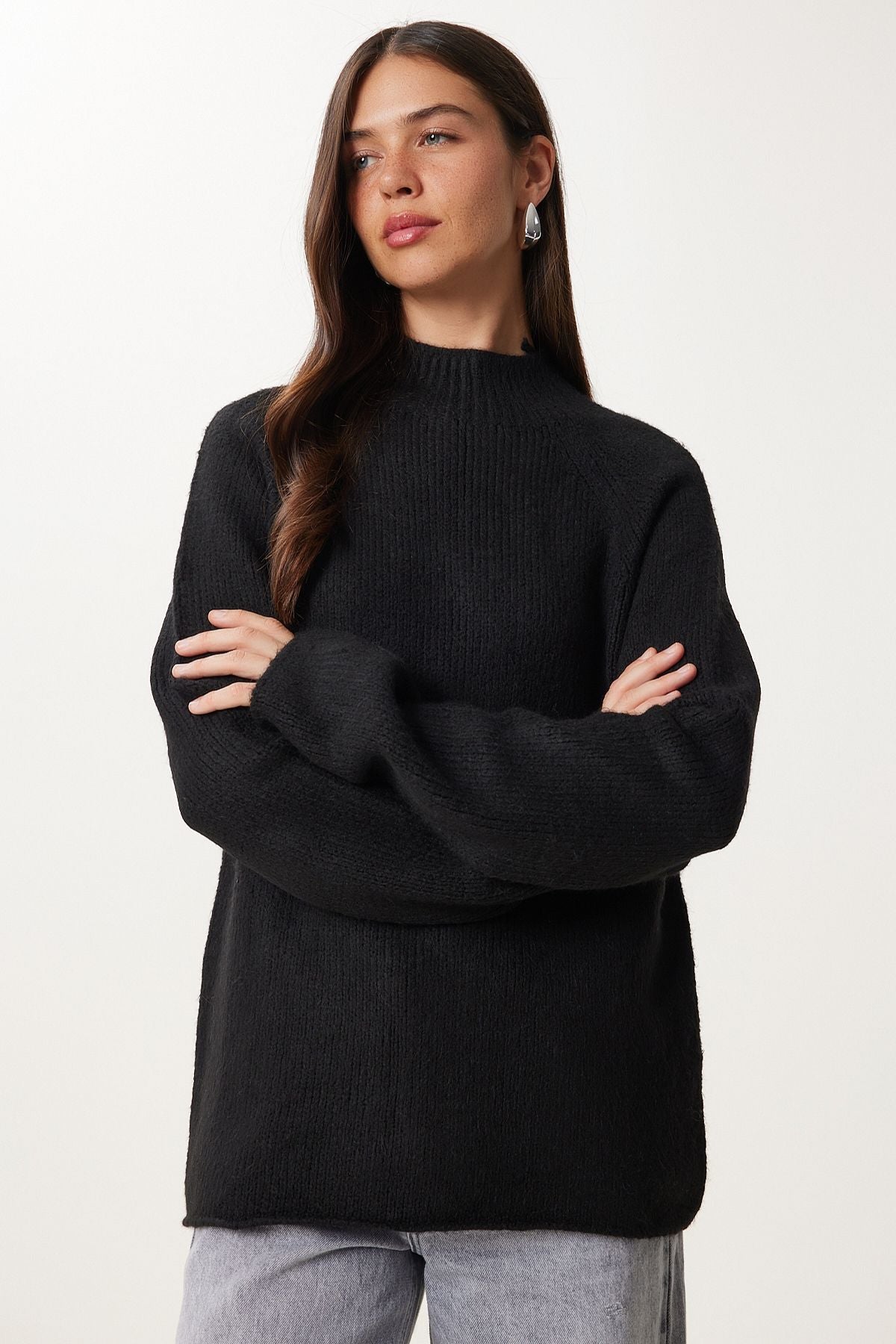 Siyah Basic Oversize Triko Kazak MX00237