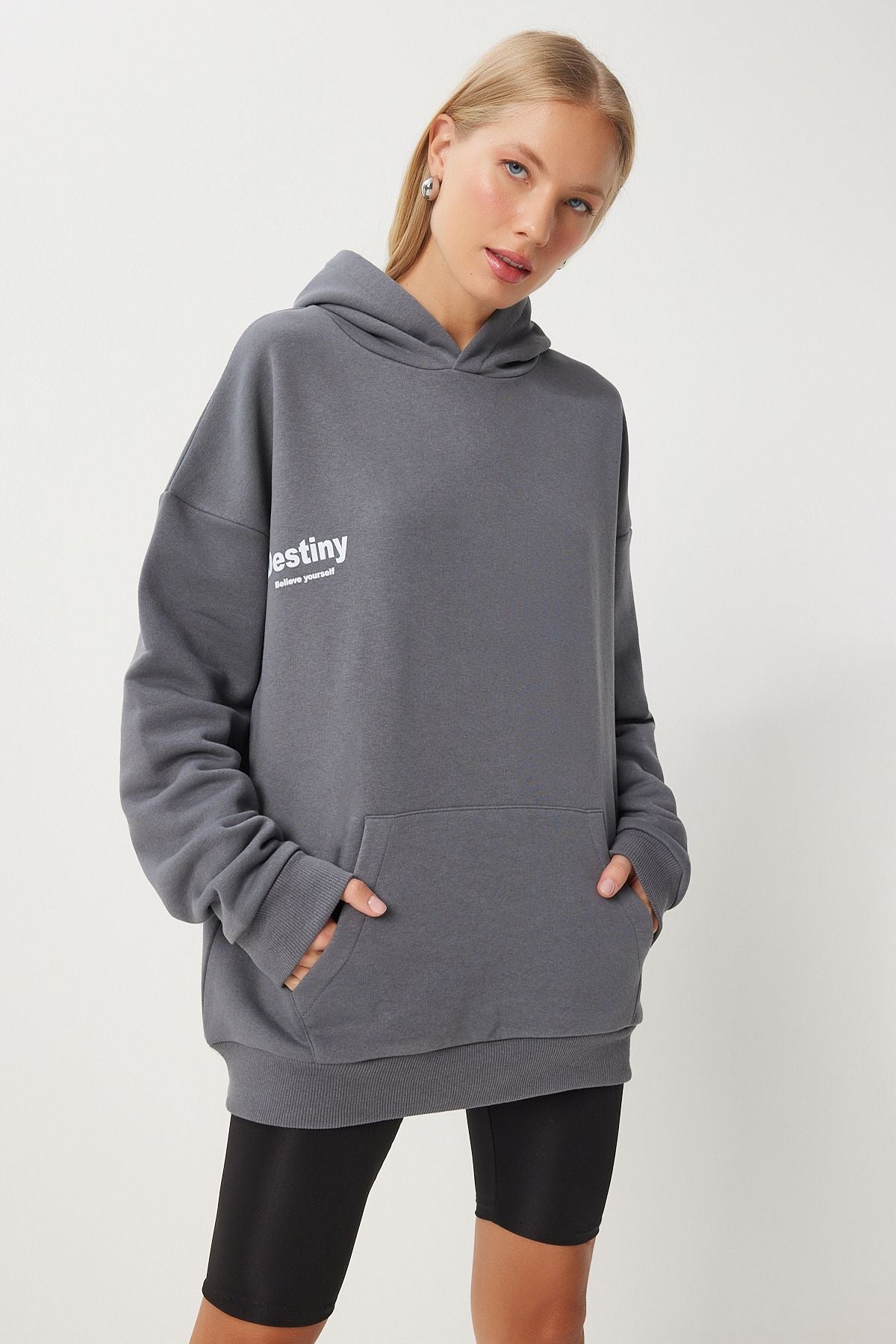 Füme Kapüşonlu Şardonlu Oversize Sweatshirt OW00049
