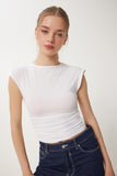 Beyaz Büzgülü Sandy Crop Bluz AN00229