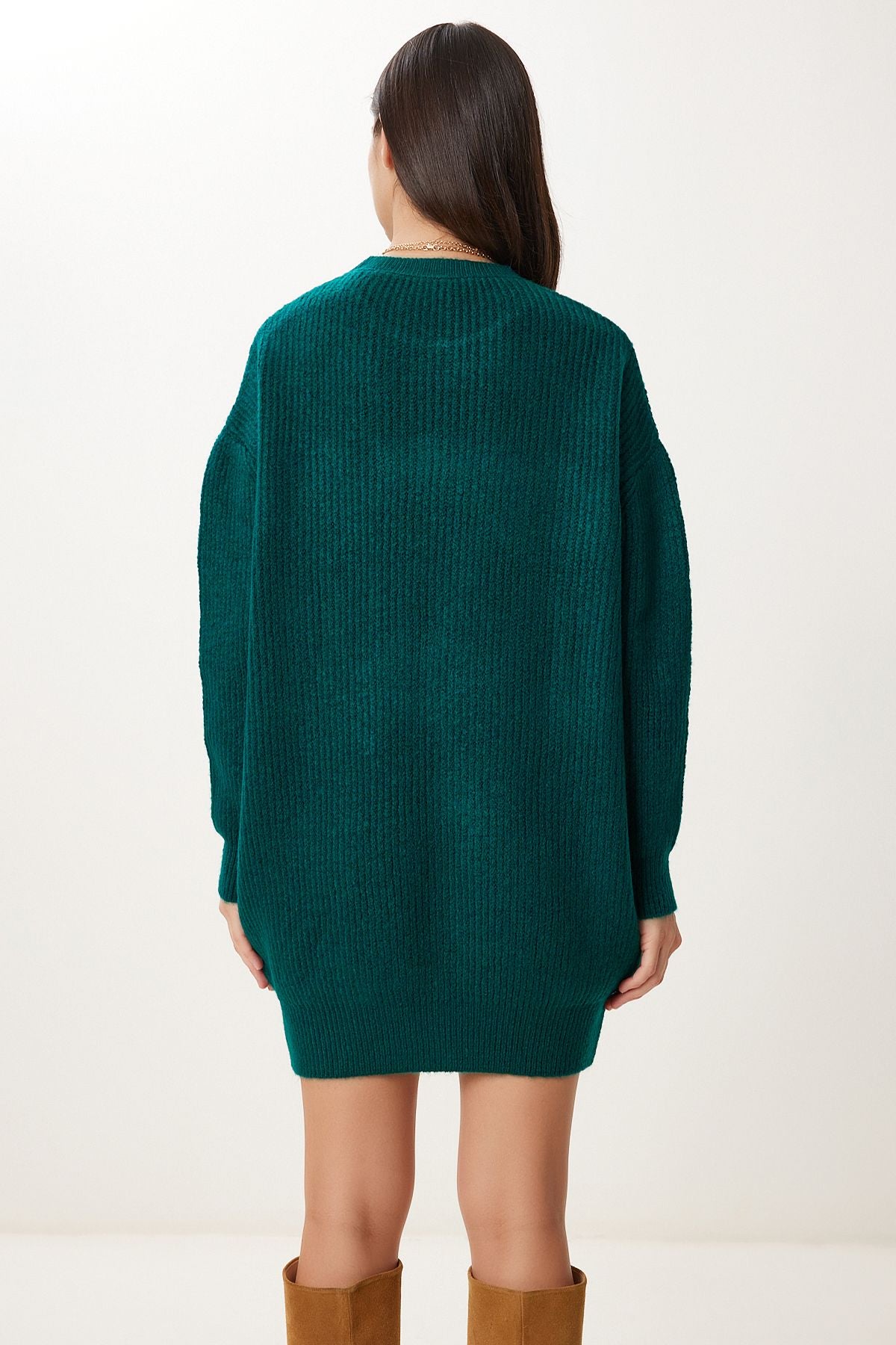 Zümrüt Yeşili Oversize Uzun Basic Triko Kazak BV00099