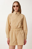 Camel Çizgili Dokuma Mini Şort Tulum WF00128