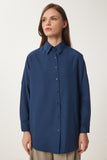 Lacivert Oversize Uzun Basic Gömlek 3900 DD00842