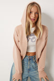 Bisküvi Kapüşonlu Şardonlu Fermuarlı Sweatshirt OW00051