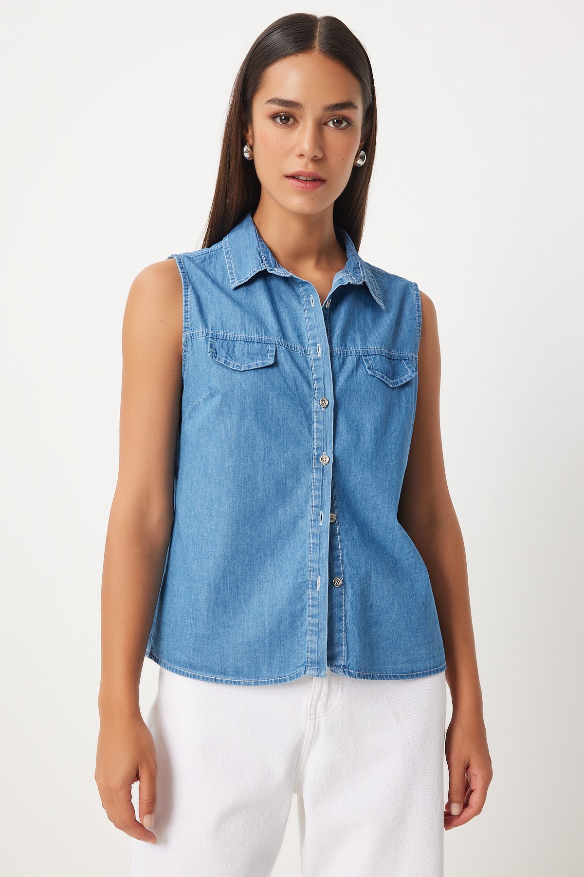 Mavi Cep Kapaklı Denim Yelek DD01332