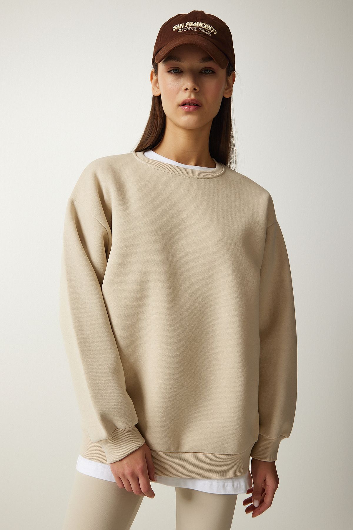 Krem Şardonlu Basic Sweatshirt OW00001