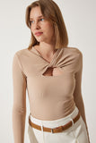 Bisküvi Cut Out Detaylı Fitilli Örme Bluz SF00005
