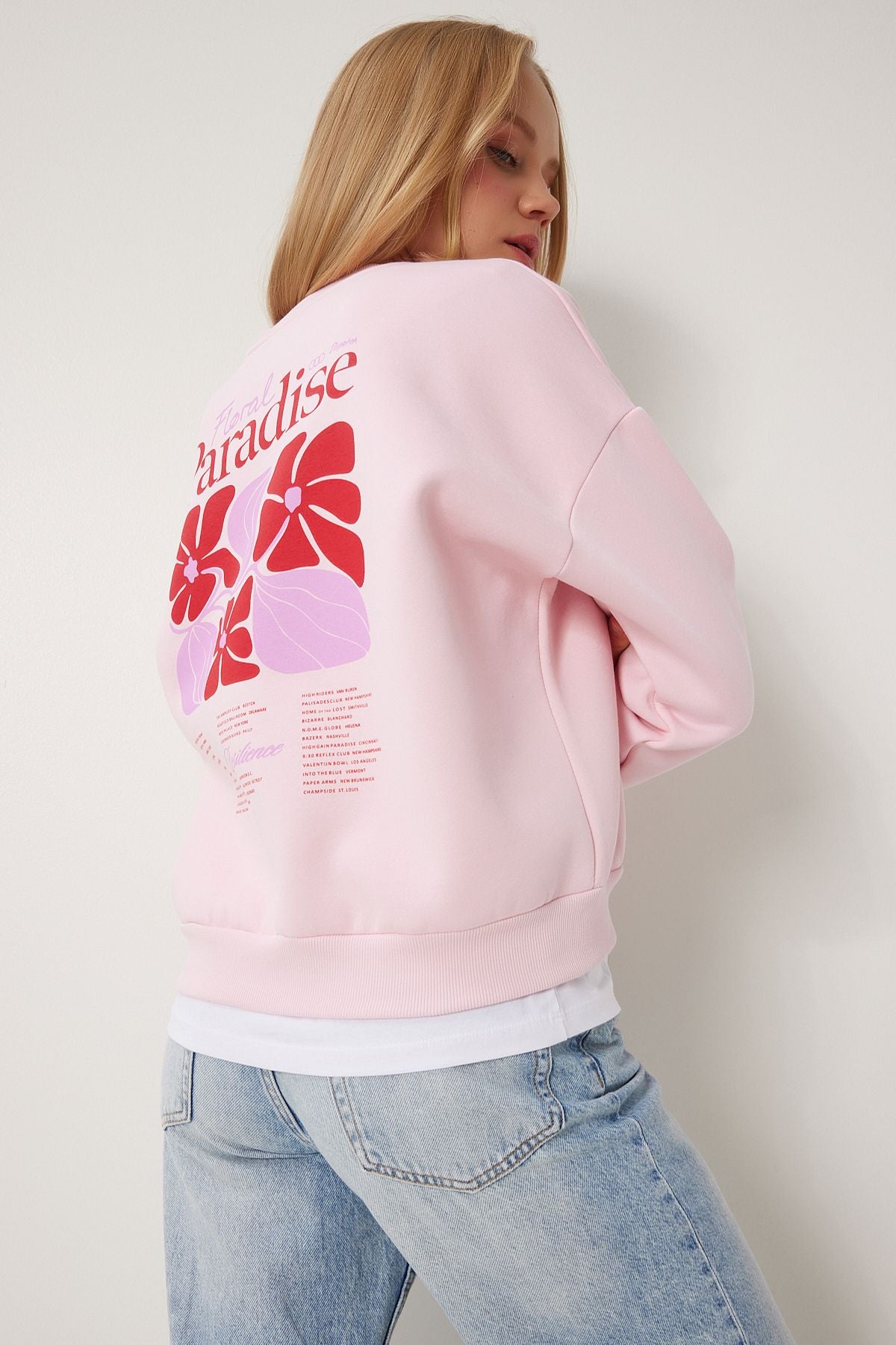 Pembe Baskılı Şardonlu Örme Sweatshirt BF00099