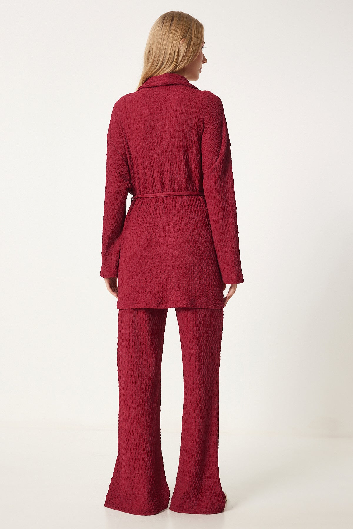 Bordo Dokulu Örme Kimono Pantolon Takım RG00046