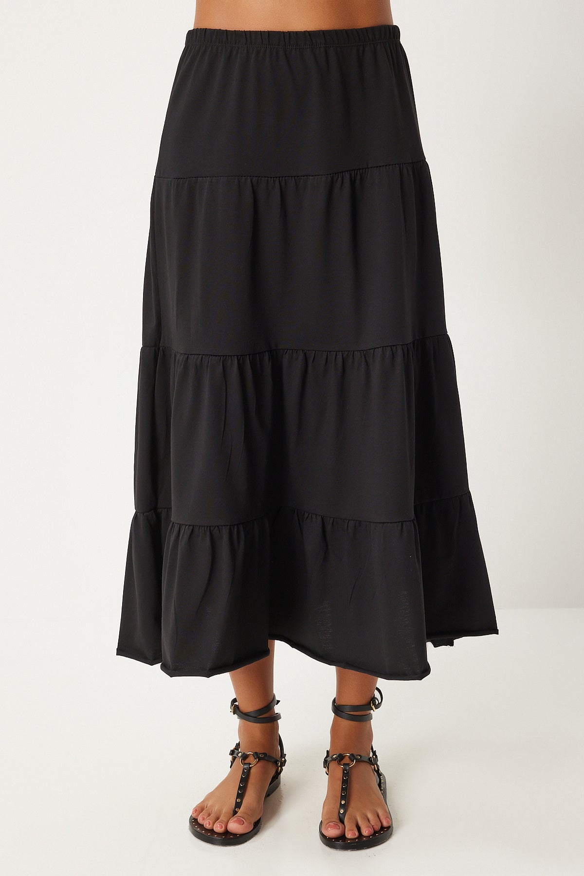 Siyah Oversize T-Shirt Volanlı Örme Etek Takım UB00291