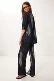 Siyah Kemik Desenli Krinkıl Örme Kimono Pantolon Takım İY00006