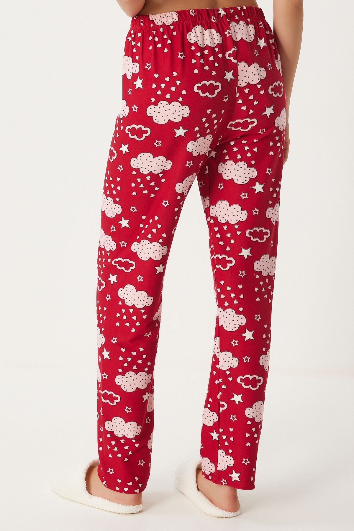 Kırmızı Pembe Desenli Yumuşak Dokulu Örme Pijama Altı EC00047
