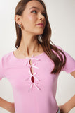 Pembe Fiyonklu Örme T-Shirt MC00296