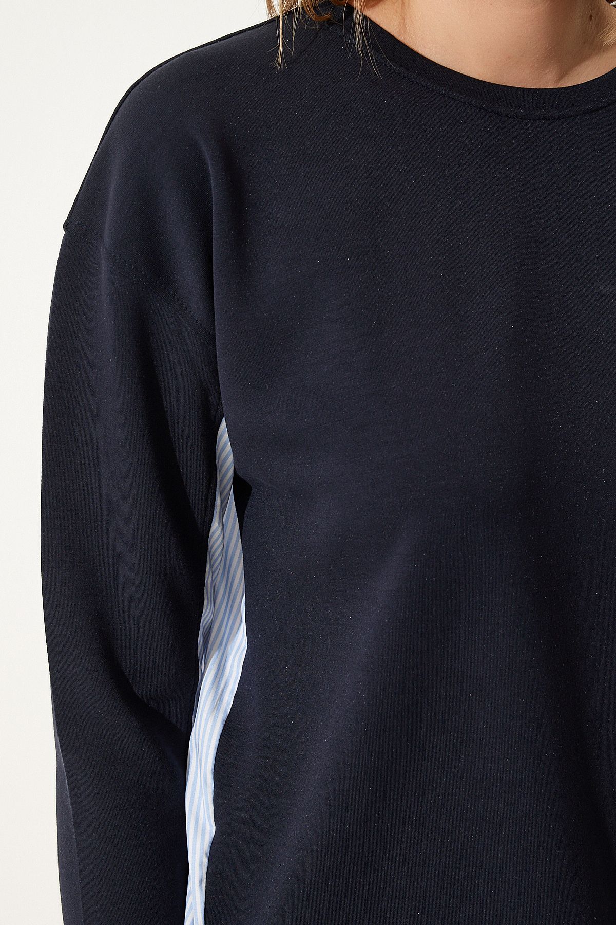 Lacivert Mavi Poplin Detaylı Örme Sweatshirt MC00274