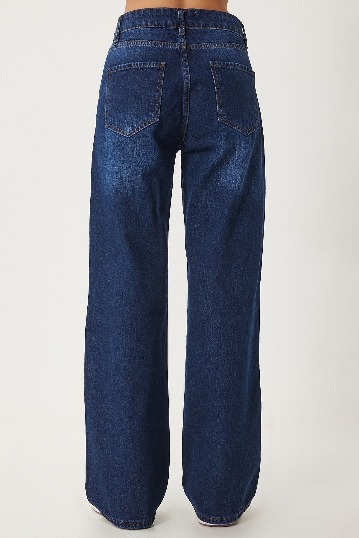 Koyu Mavi Orta Bel Geniş Paça Bol Jeans UT00023