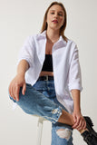 Beyaz Oversize Uzun Basic Gömlek DD00842
