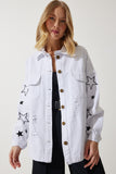 Beyaz Yıldız Nakışlı Oversize Gömlek Ceket SA00026