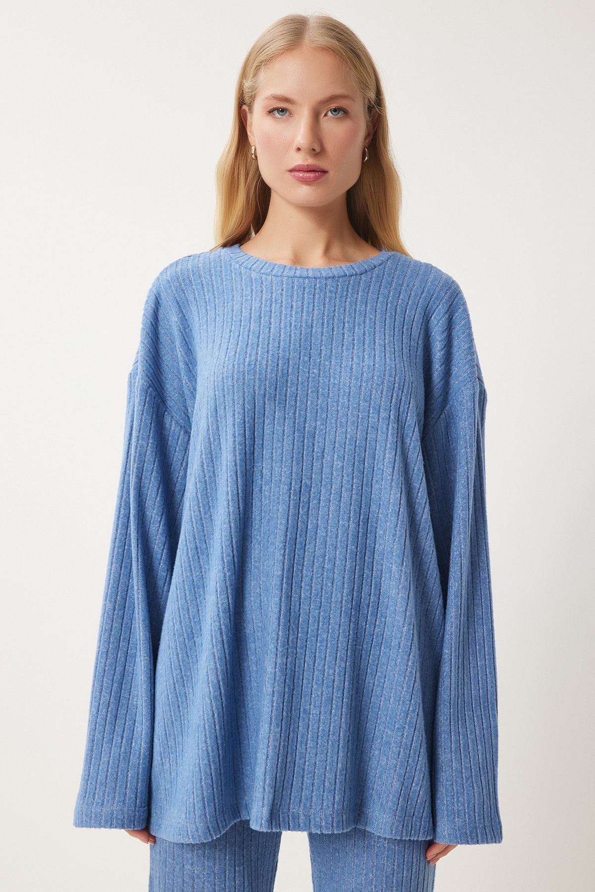 Mavi Rahat Fitilli Örme Bluz Pantolon Takım RG00047