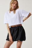Beyaz %100 Pamuk Oversize Crop Örme T-Shirt BP00164