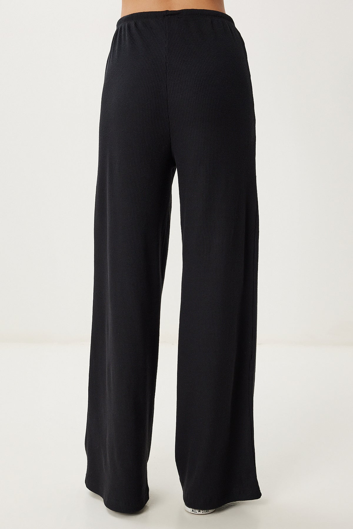 Siyah Geniş Paça Fitilli Örme Pantolon UB00444