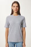 Gri Melanj Pamuklu Basic Örme T-Shirt AG00001