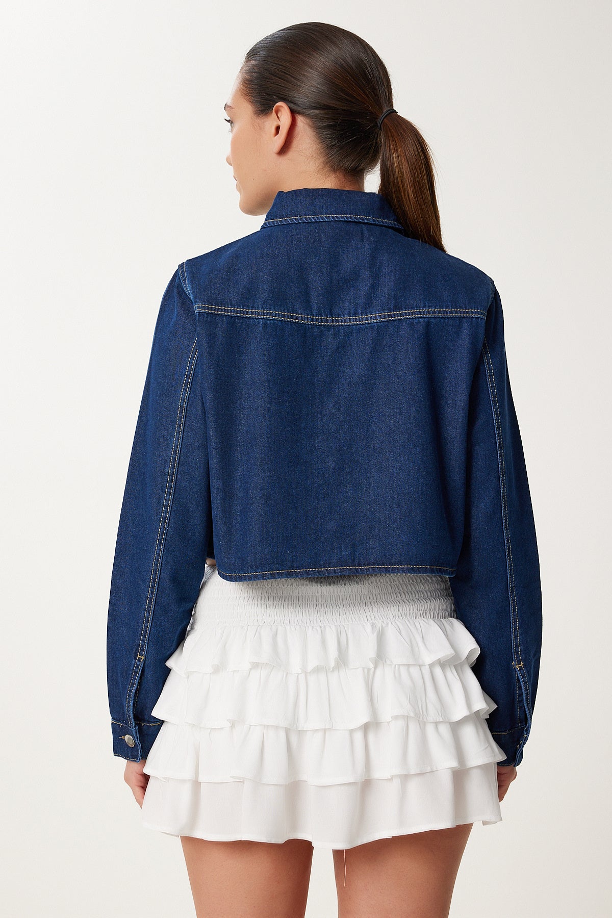 Koyu Mavi Cep Detaylı Denim Ceket SA00038