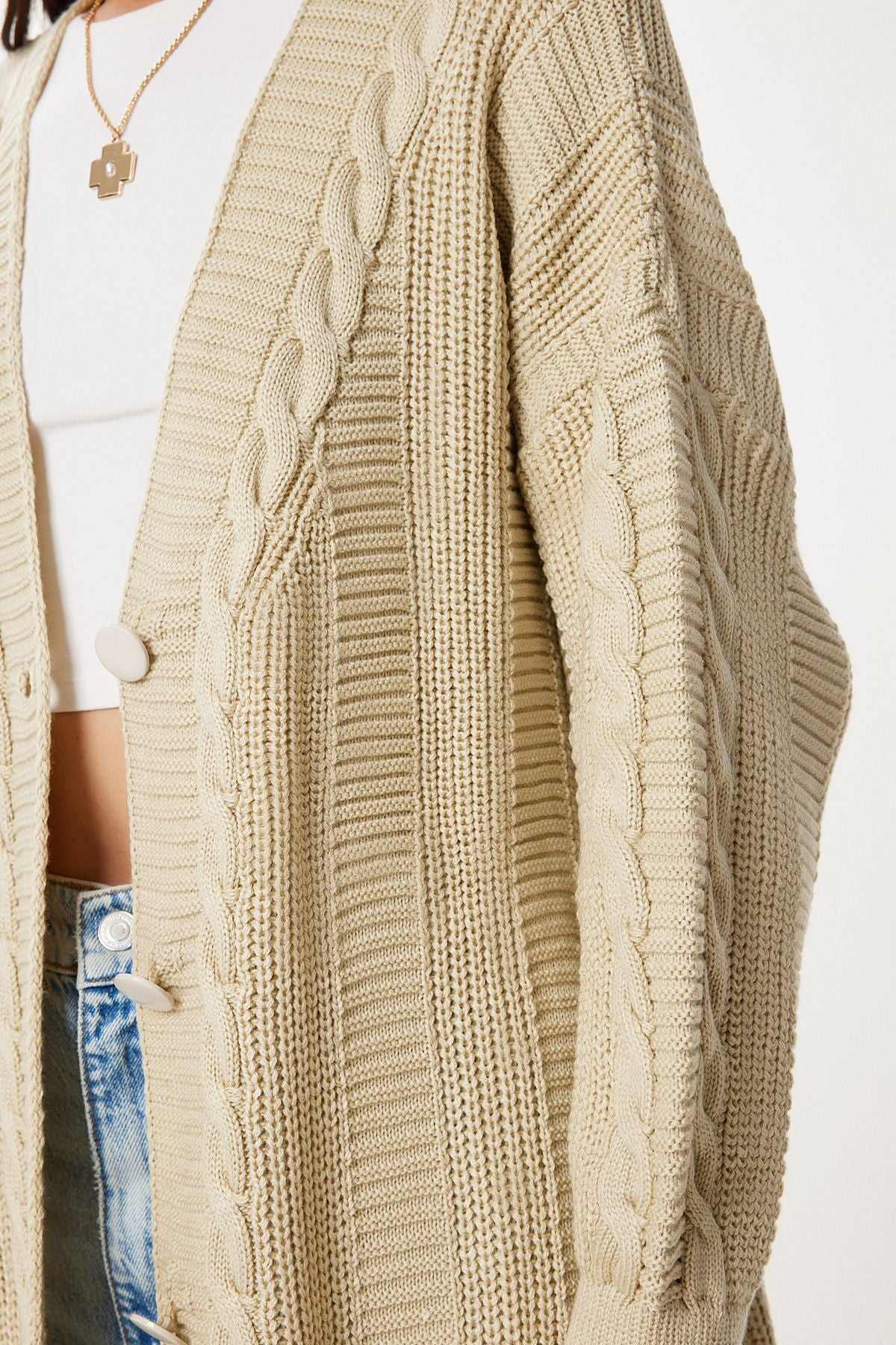 Koyu Krem Balon Kollu Oversize Triko Hırka DD01033