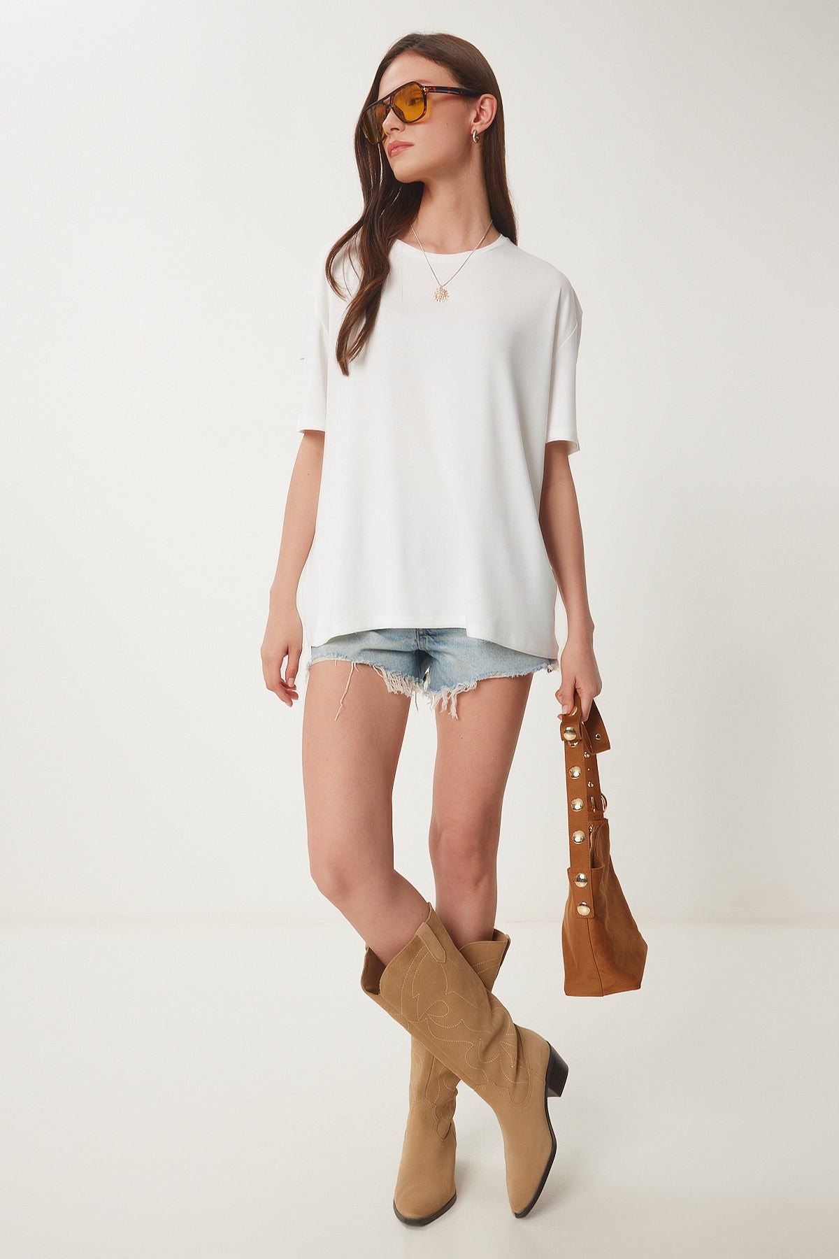 Beyaz Basic Örme T-Shirt EN00642