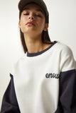 Beyaz Antrasit Blok Renkli Şardonlu Sweatshirt OW00005