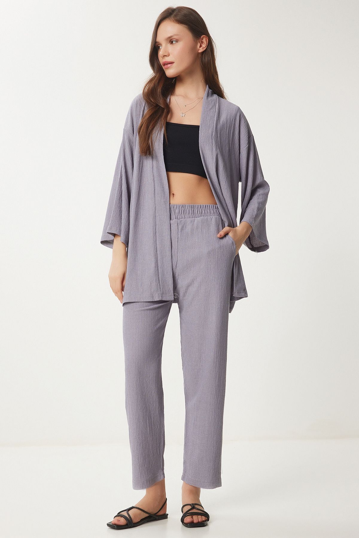 Taş Grisi Kimono Pantolon Örme Takımı BY00050