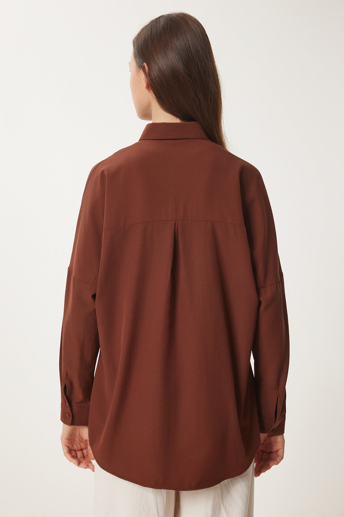 Çikolata Oversize Uzun Basic Gömlek  DD00842