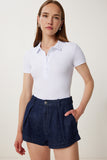 Beyaz Polo Yaka Örme T-Shirt FK00039